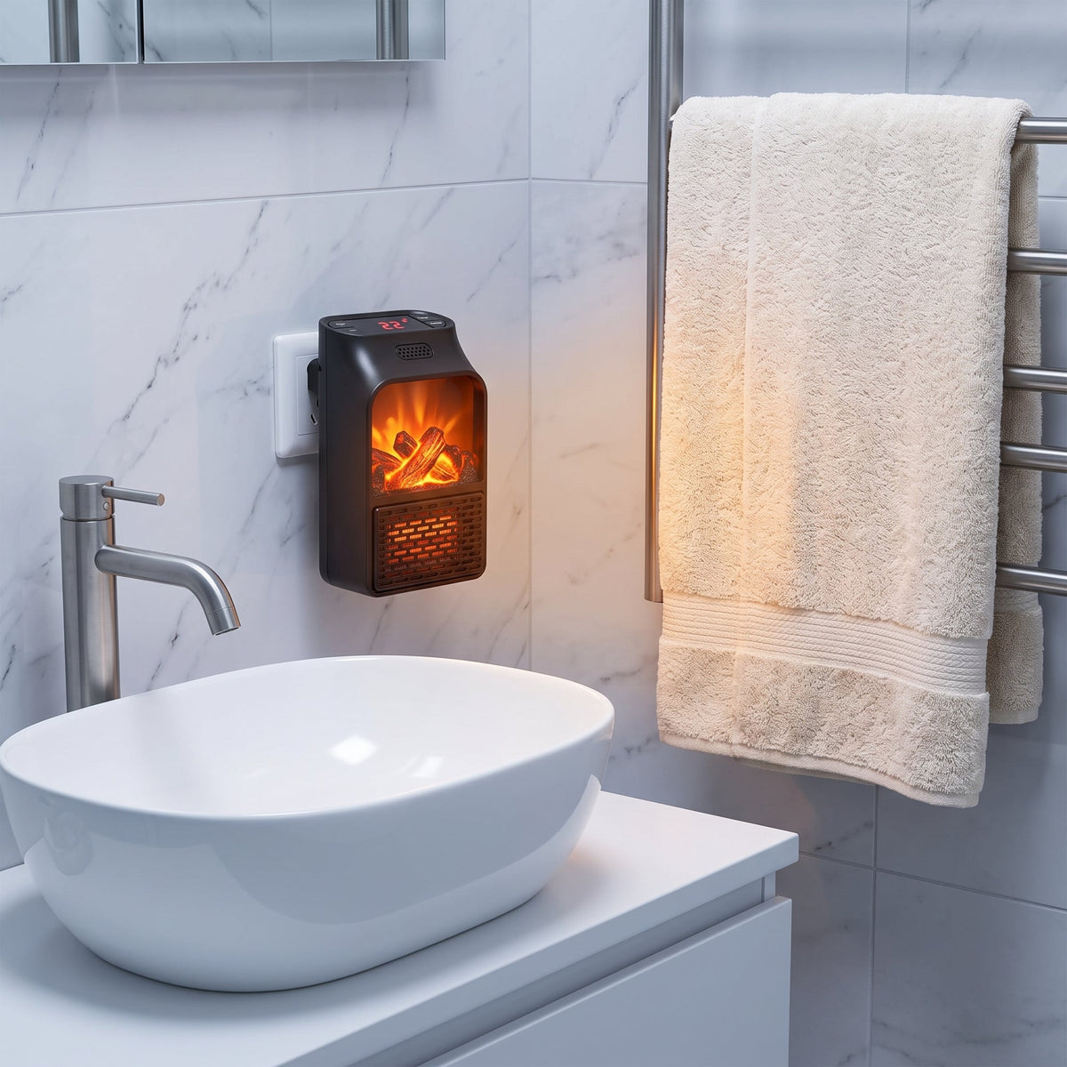 Mini Chauffage d'Appoint Électrique 500 W Mural – Effet Flamme & Télécommande - ThermoHeat